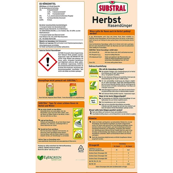 Substral Dünger Herbst Rasendünger, Langzeitwirkung Bis 90 Tage, 12,5 Kg Für 500m² 3 Substral Dünger Herbst Rasendünger, Langzeitwirkung Bis 90 Tage, 12,5 Kg Für 500m² – Bild 2