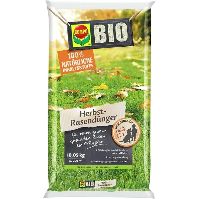 Compo Dünger Bio Herbst-Rasendünger, Langzeitwirkung Bis 90 Tage, 10,05 Kg Für Ca.200m² 3 Compo Dünger Bio Herbst-Rasendünger, Langzeitwirkung Bis 90 Tage, 10,05 Kg Für Ca.200m²