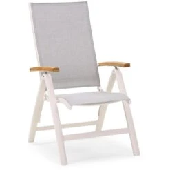 BEST Gartenstuhl Cavalese, Stoff/Teakholz, Hochlehner, Verstellbar, Grau, Klappbar
