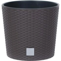 Prosperplast Übertopf Rato Round Umbra, Ø 25 X H 22 Cm, Rund, Polyrattangeflecht