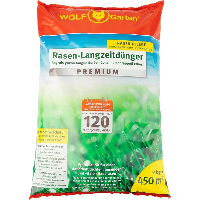 Wolf-Garten Rasendünger LE 450 Premium, Langzeitwirkung Bis 120 Tage, 9 Kg Für 450m² 3 Wolf-Garten Rasendünger LE 450 Premium, Langzeitwirkung Bis 120 Tage, 9 Kg Für 450m²